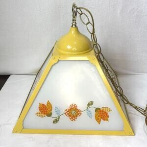 Rare Vintage 1960s Hanging Kitchen Glass Panels Light Fixture 4 Glass Panels